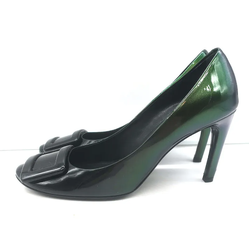 Roger Vivier Belle De Nuit Pumps Dark Green Iridescent Patent Leather Size 38