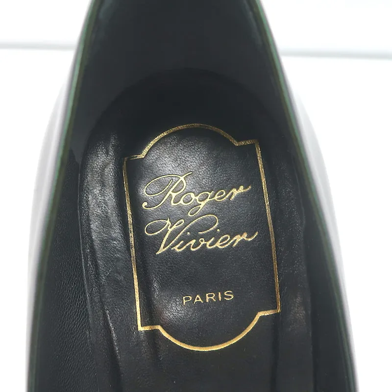 Roger Vivier Belle De Nuit Pumps Dark Green Iridescent Patent Leather Size 38