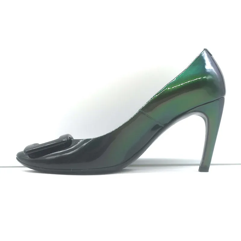 Roger Vivier Belle De Nuit Pumps Dark Green Iridescent Patent Leather Size 38