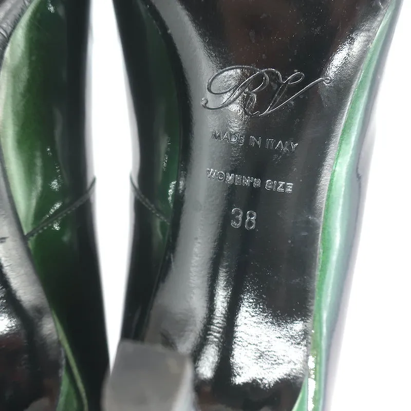 Roger Vivier Belle De Nuit Pumps Dark Green Iridescent Patent Leather Size 38