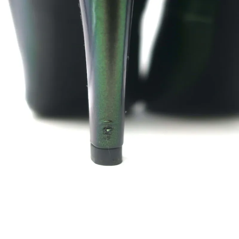 Roger Vivier Belle De Nuit Pumps Dark Green Iridescent Patent Leather Size 38