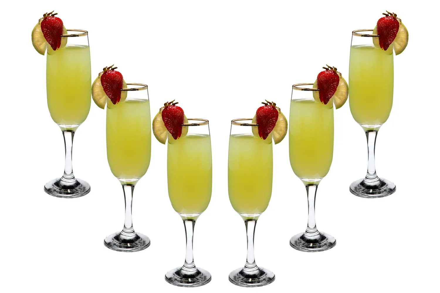 Romantic Flute Stemmed Glasses for Cocktails Gold Rim 8.25 oz Set of (6)