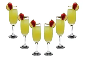 Romantic Flute Stemmed Glasses for Cocktails Gold Rim 8.25 oz Set of (6)