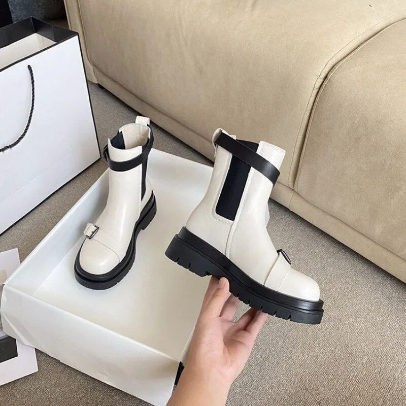 Round Toe Thick Bottom Platform Ankle Boots Female