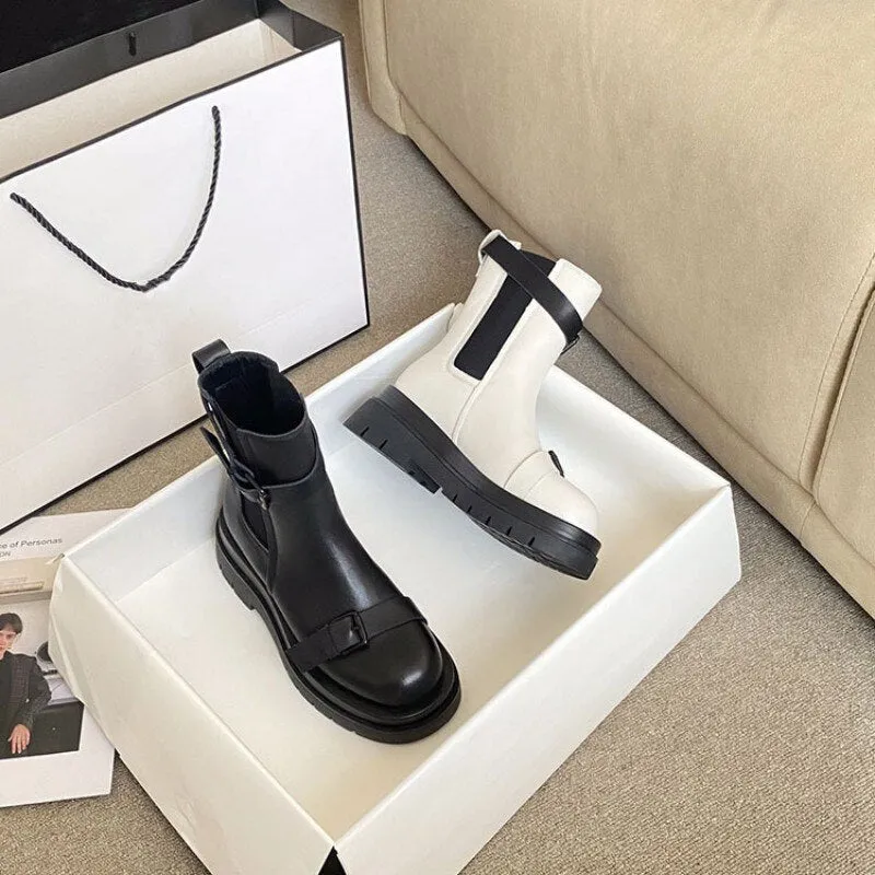 Round Toe Thick Bottom Platform Ankle Boots Female
