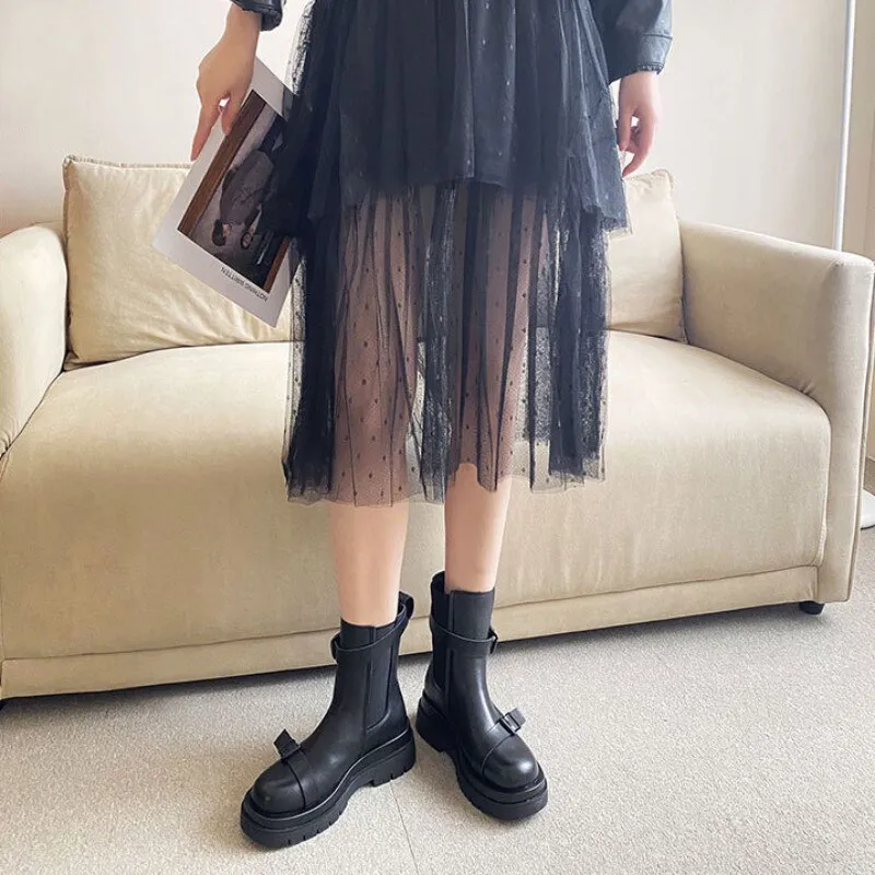 Round Toe Thick Bottom Platform Ankle Boots Female