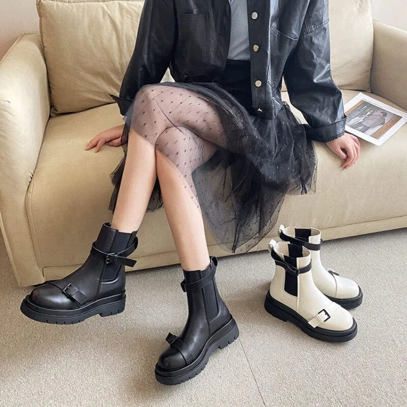 Round Toe Thick Bottom Platform Ankle Boots Female