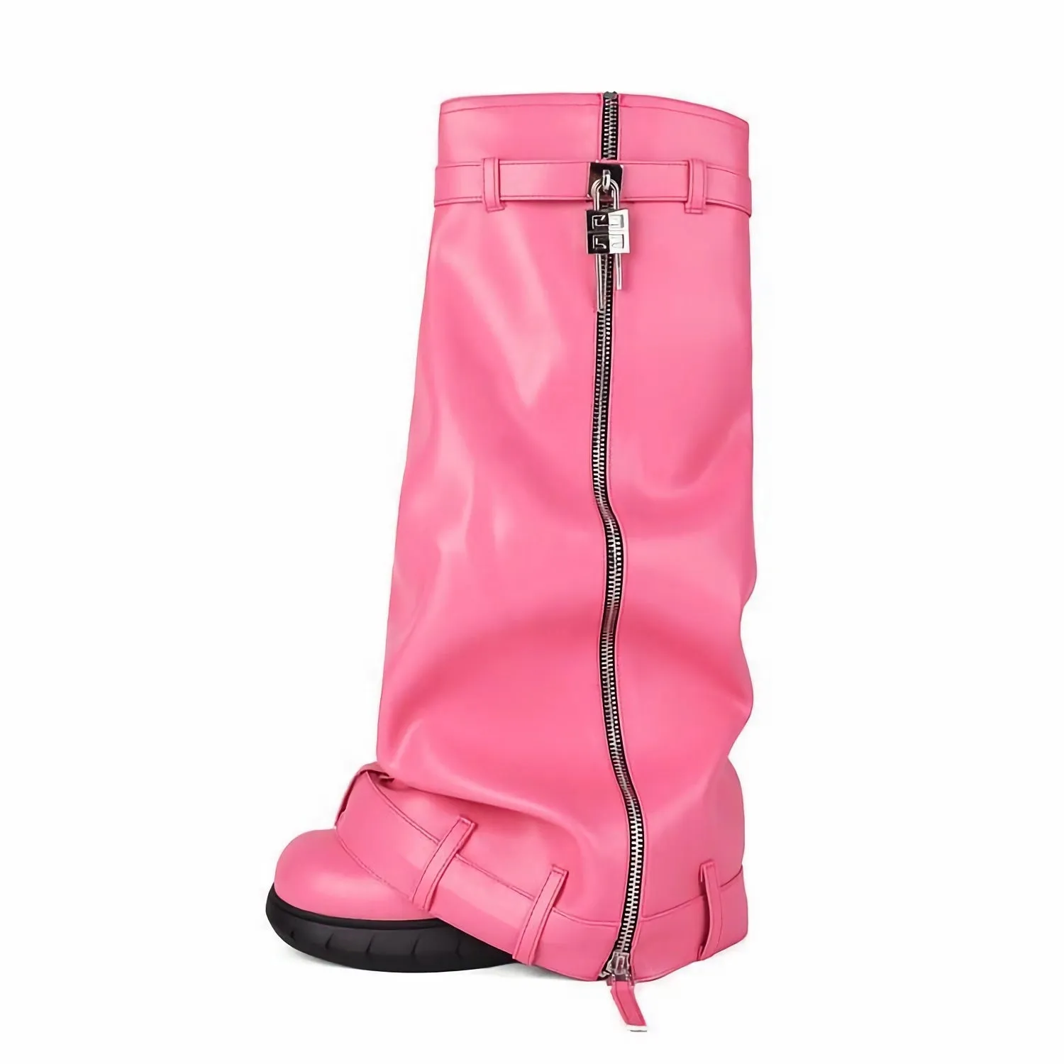 Round Toe Thick Wedge Heel Denim Boots