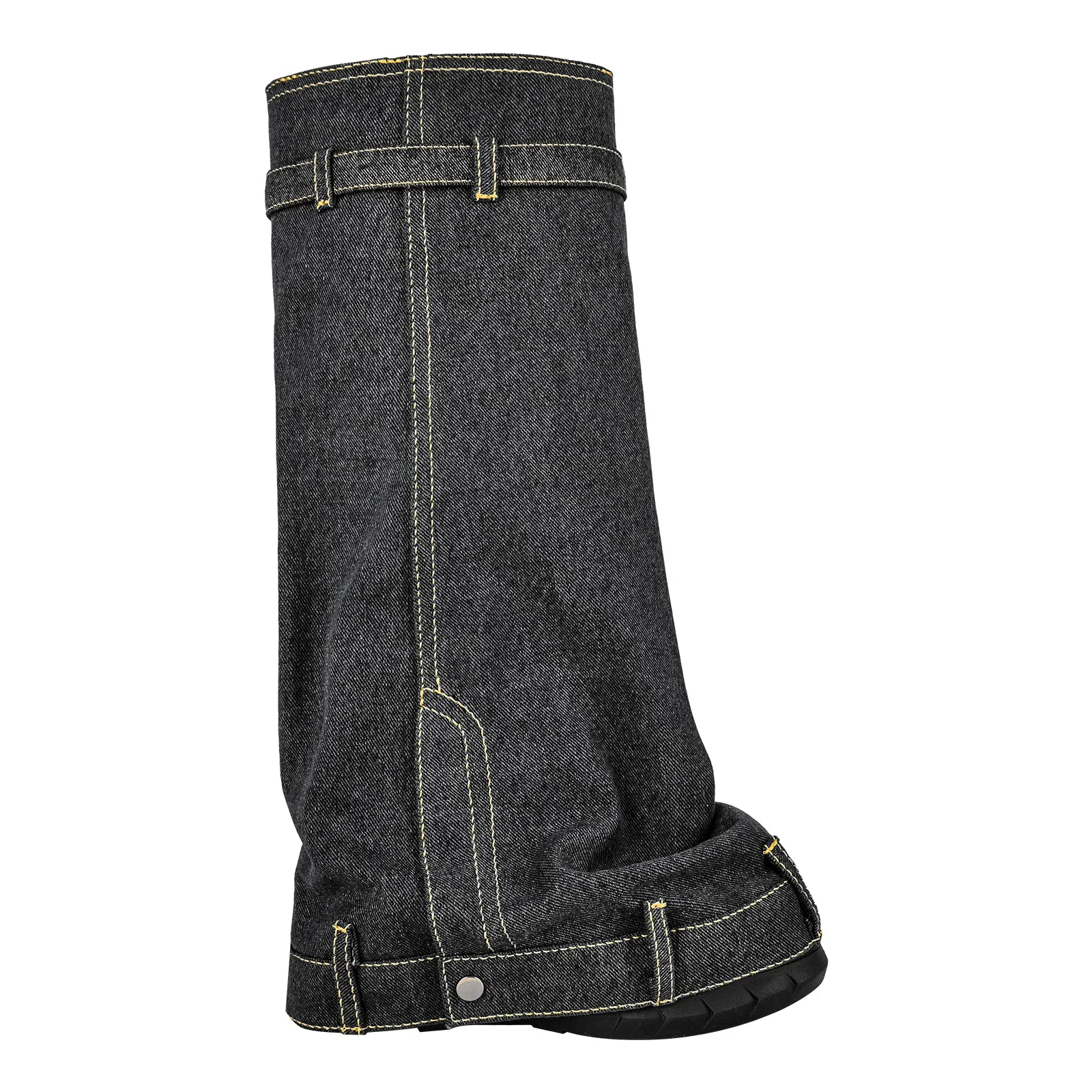 Round Toe Thick Wedge Heel Denim Boots
