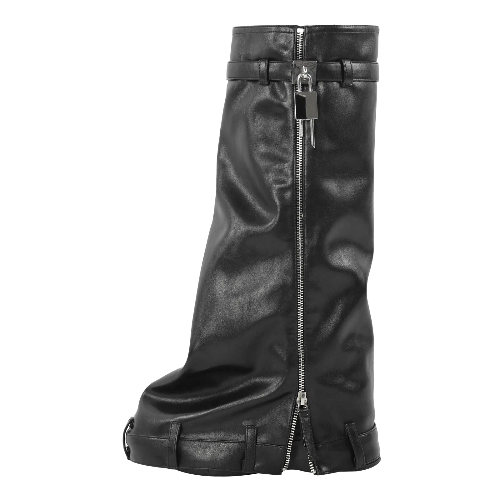 Round Toe Thick Wedge Heel Denim Boots