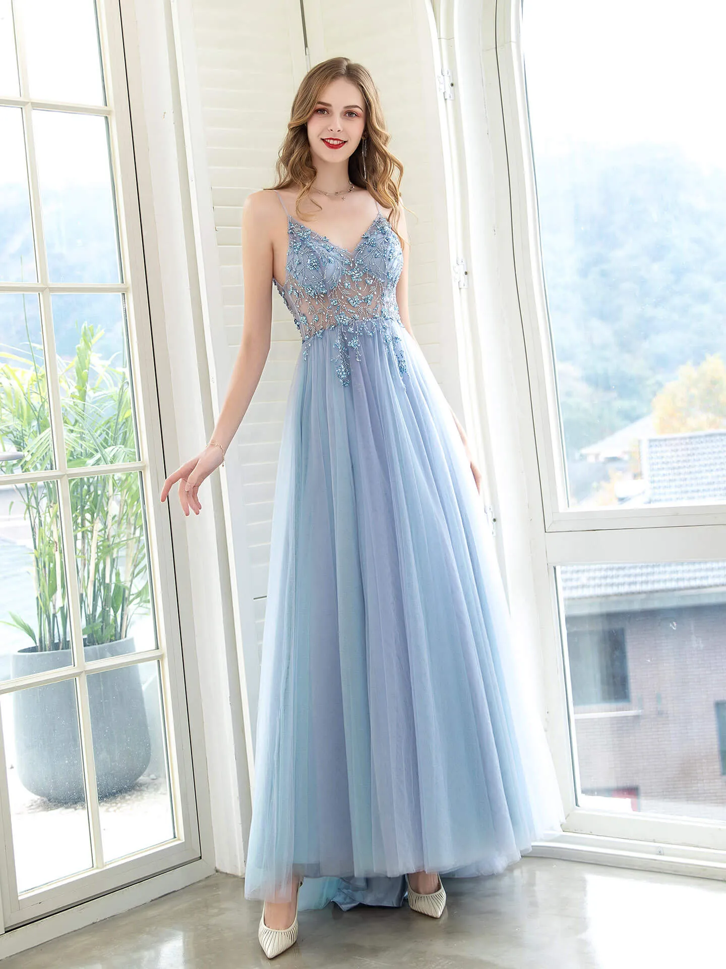Roycebridal Roycebridal Boutique Evening Dresses Luxury Beaded Prom Dress Luxury Evening Party Dresses Spaghetti Strap Dressblee