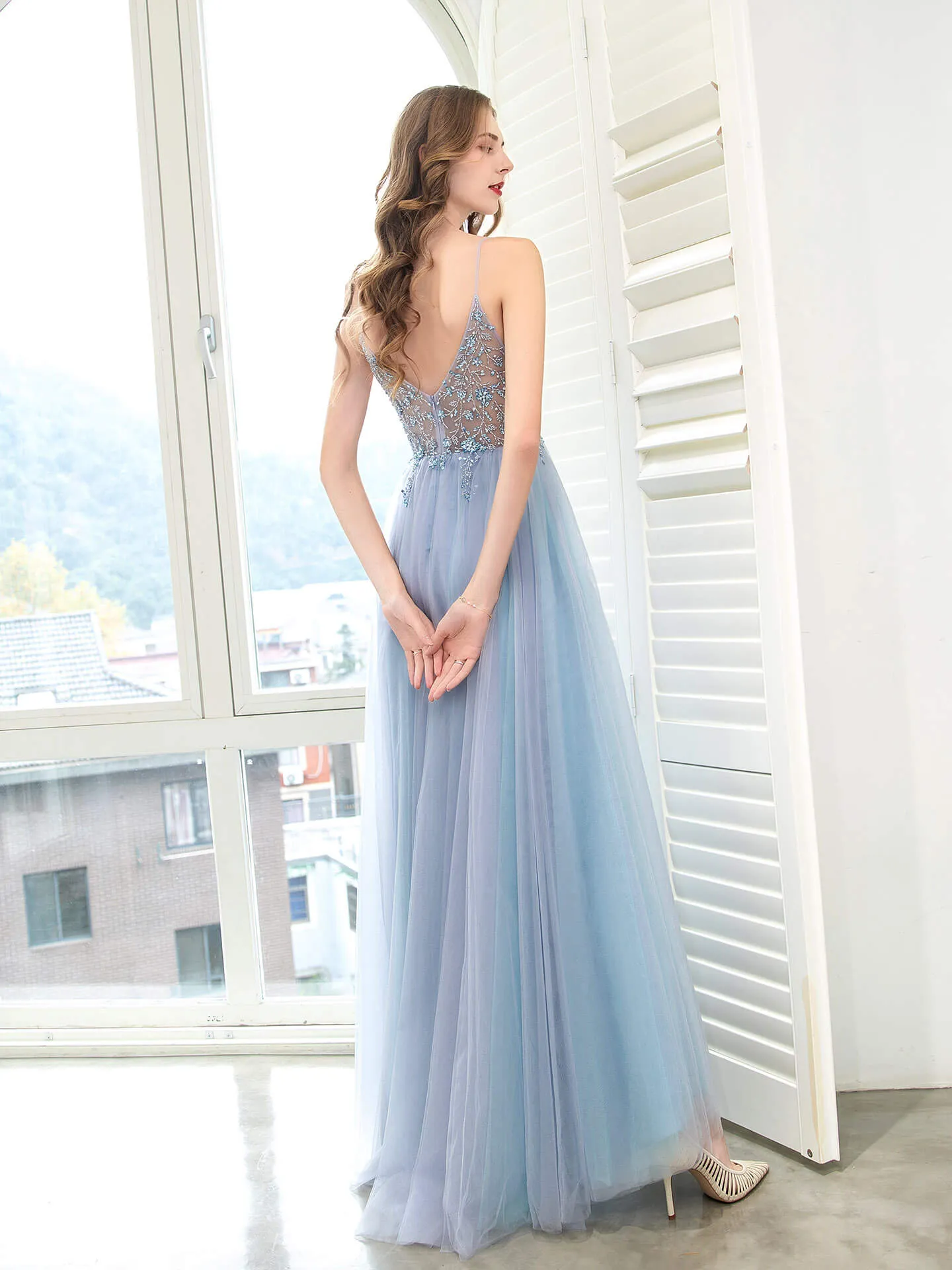 Roycebridal Roycebridal Boutique Evening Dresses Luxury Beaded Prom Dress Luxury Evening Party Dresses Spaghetti Strap Dressblee
