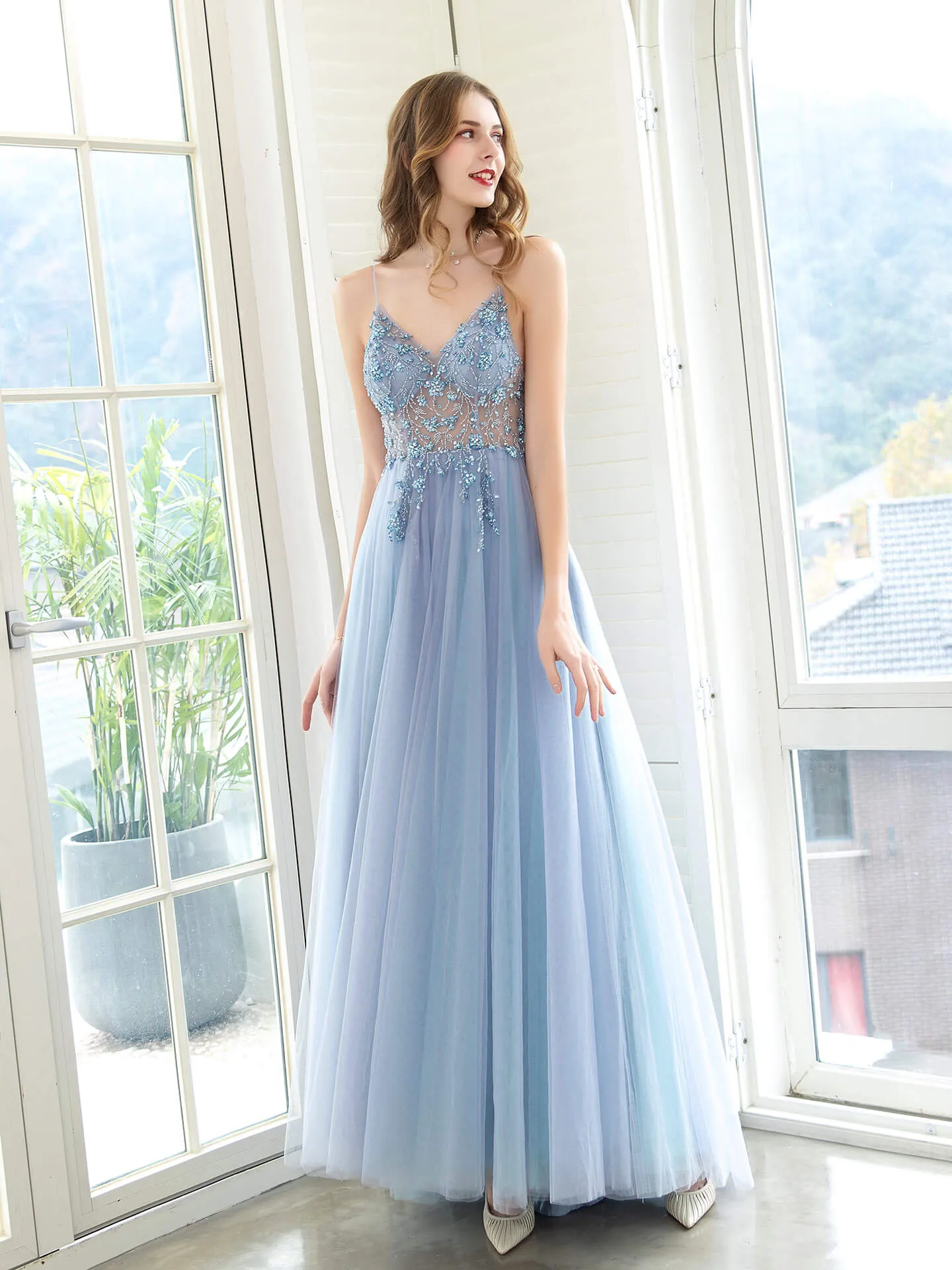Roycebridal Roycebridal Boutique Evening Dresses Luxury Beaded Prom Dress Luxury Evening Party Dresses Spaghetti Strap Dressblee