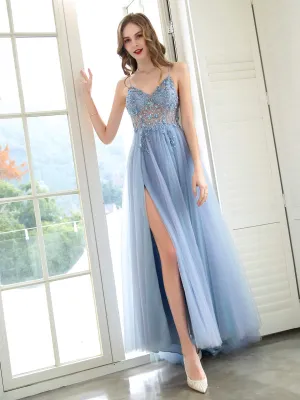 Roycebridal Roycebridal Boutique Evening Dresses Luxury Beaded Prom Dress Luxury Evening Party Dresses Spaghetti Strap Dressblee