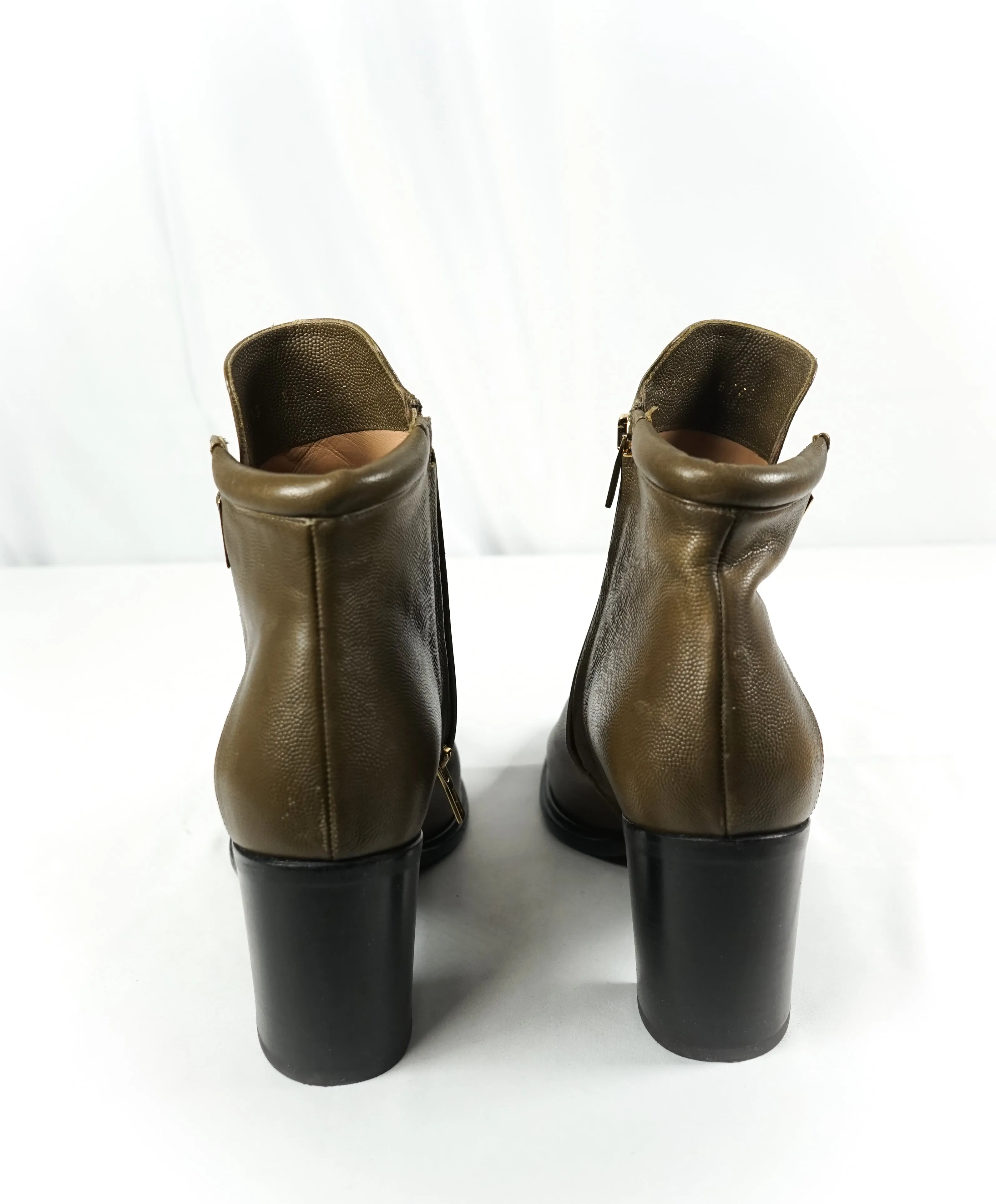 SALVATORE FERRAGAMO - 'Florian' Green Ombré Block-Heel Booties Gancini Logo- 8.5