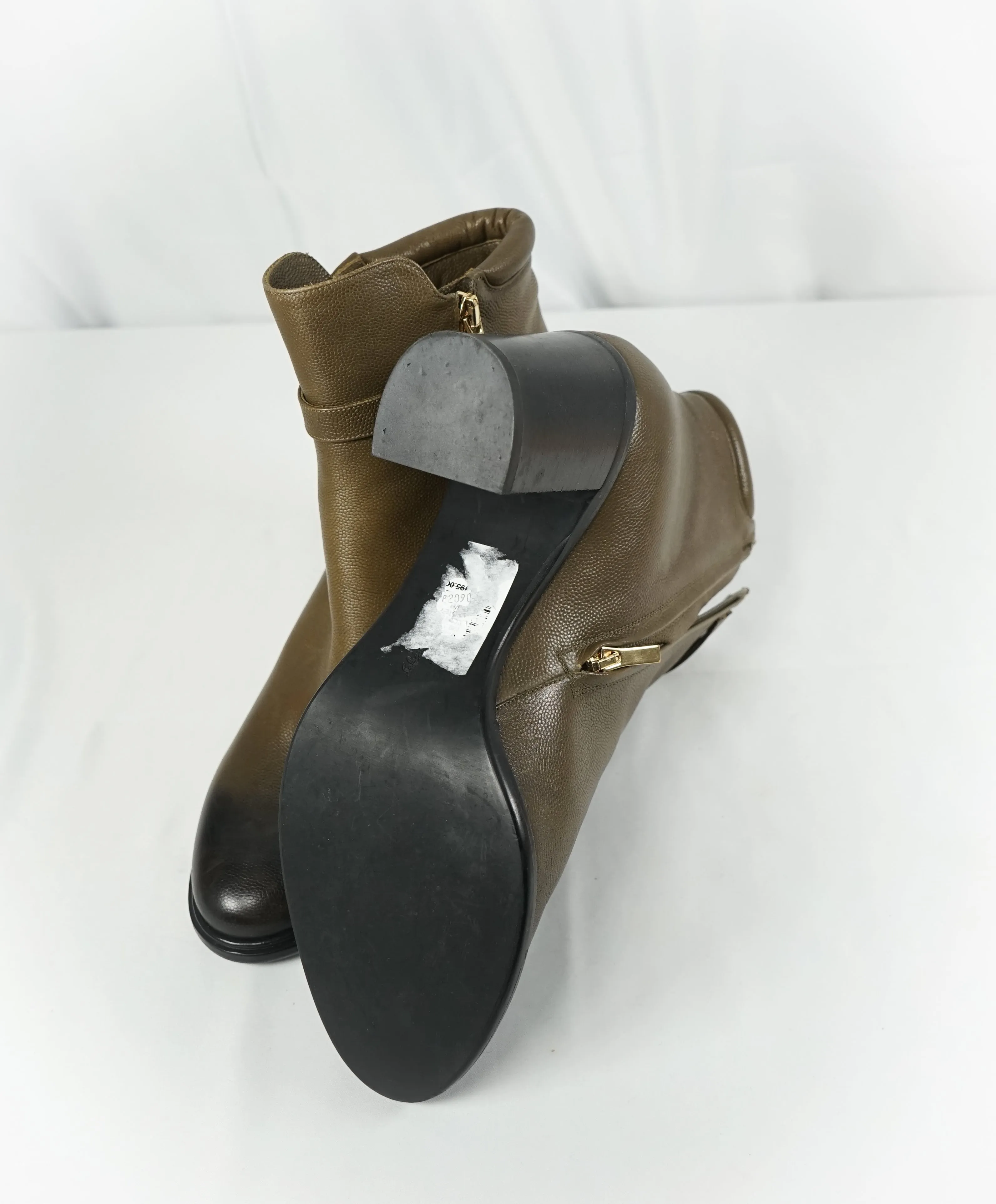 SALVATORE FERRAGAMO - 'Florian' Green Ombré Block-Heel Booties Gancini Logo- 8.5