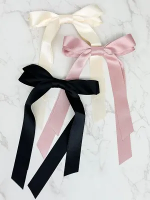 Satin Ribbon Hair Clip - Large/Black