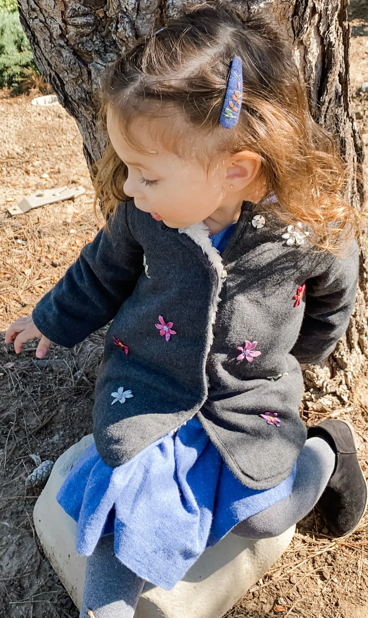 Silk Ribbon Flower Jacket, Anthracite