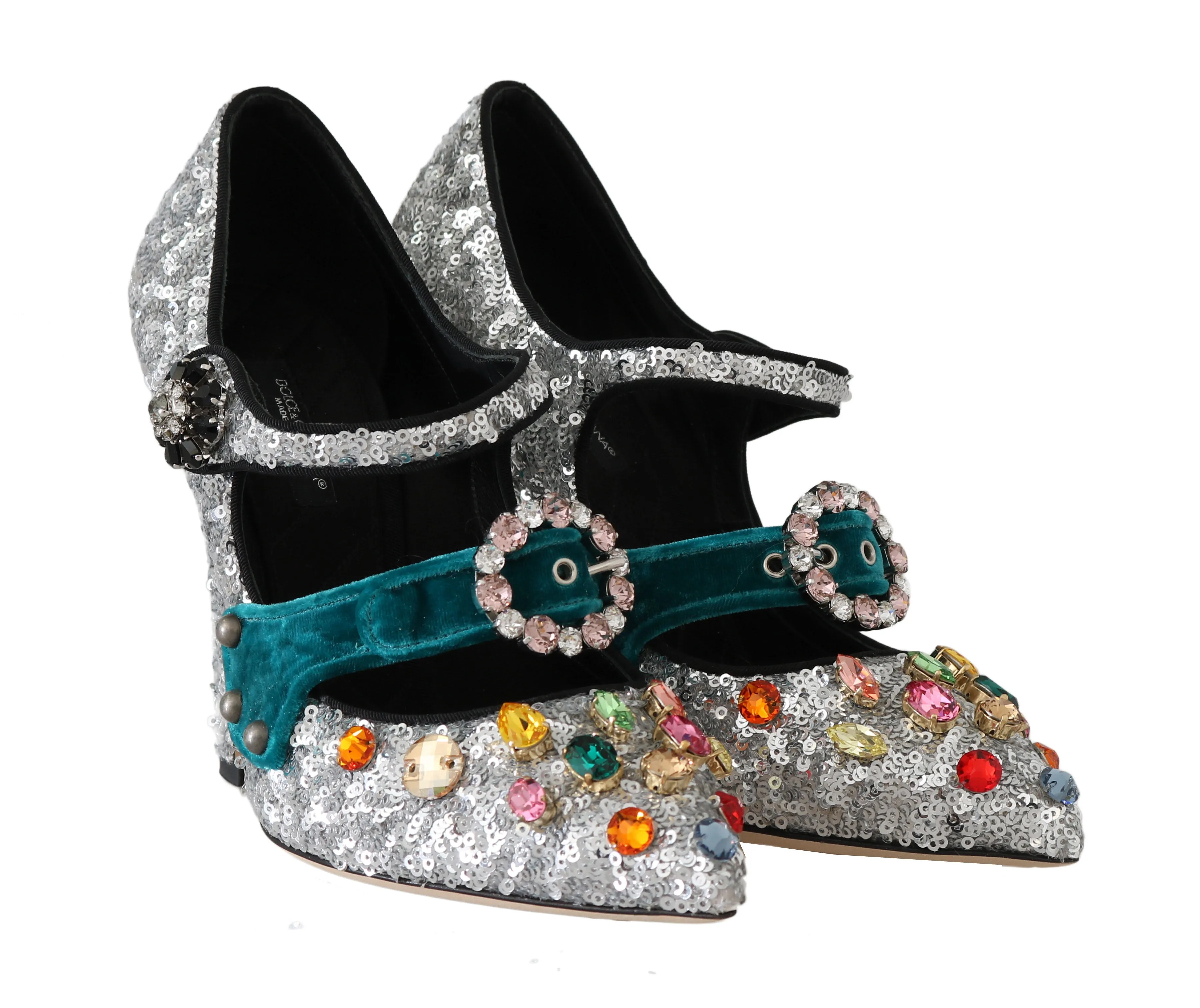 Silver Sequined Crystal Mary Janes Pumps