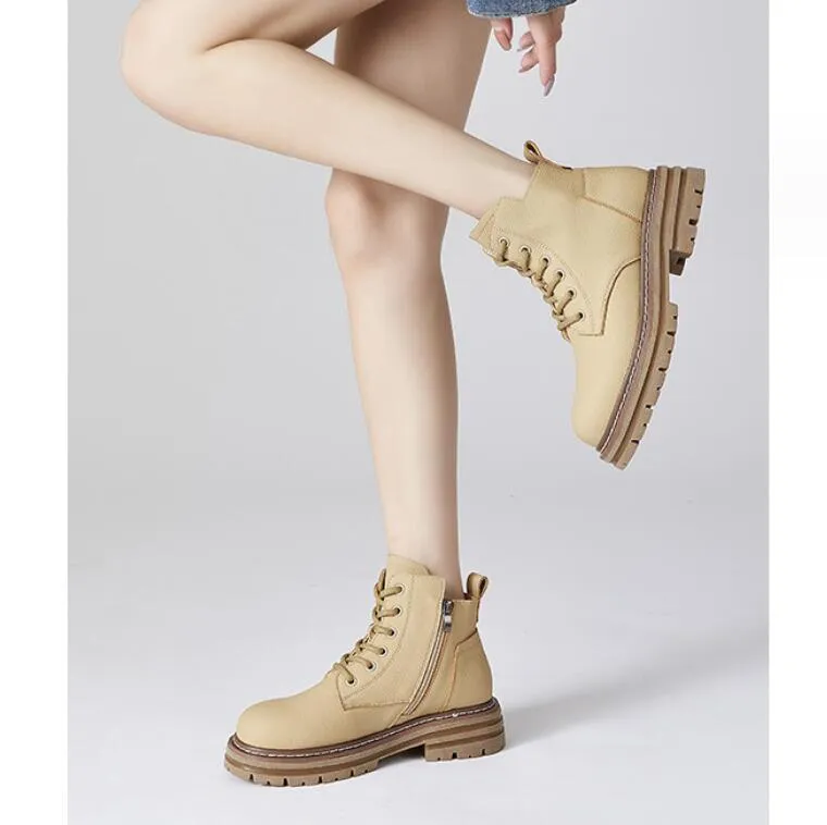 Small Feet Lace Up Thicksole Boots With Side Zipper MS289