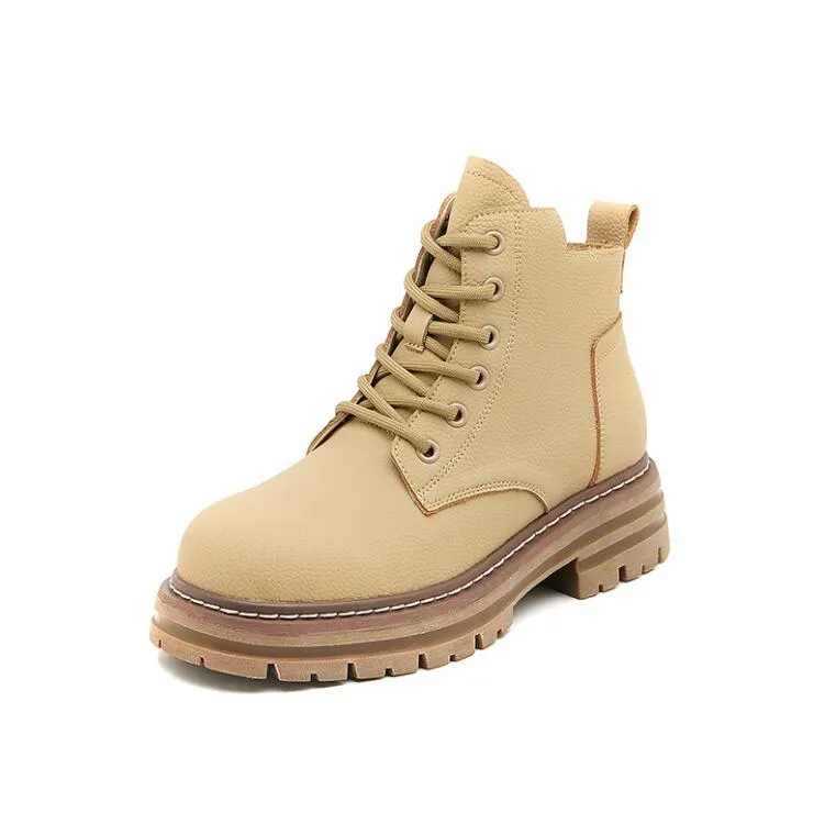 Small Feet Lace Up Thicksole Boots With Side Zipper MS289