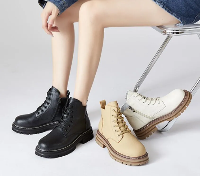 Small Feet Lace Up Thicksole Boots With Side Zipper MS289