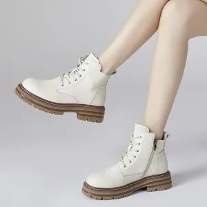 Small Feet Lace Up Thicksole Boots With Side Zipper MS289