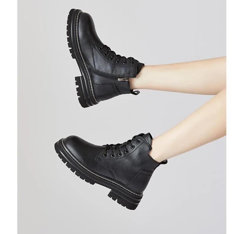 Small Feet Lace Up Thicksole Boots With Side Zipper MS289