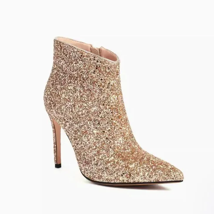 Small Size 2 Pointy Glitter Dress Short Boots TS71