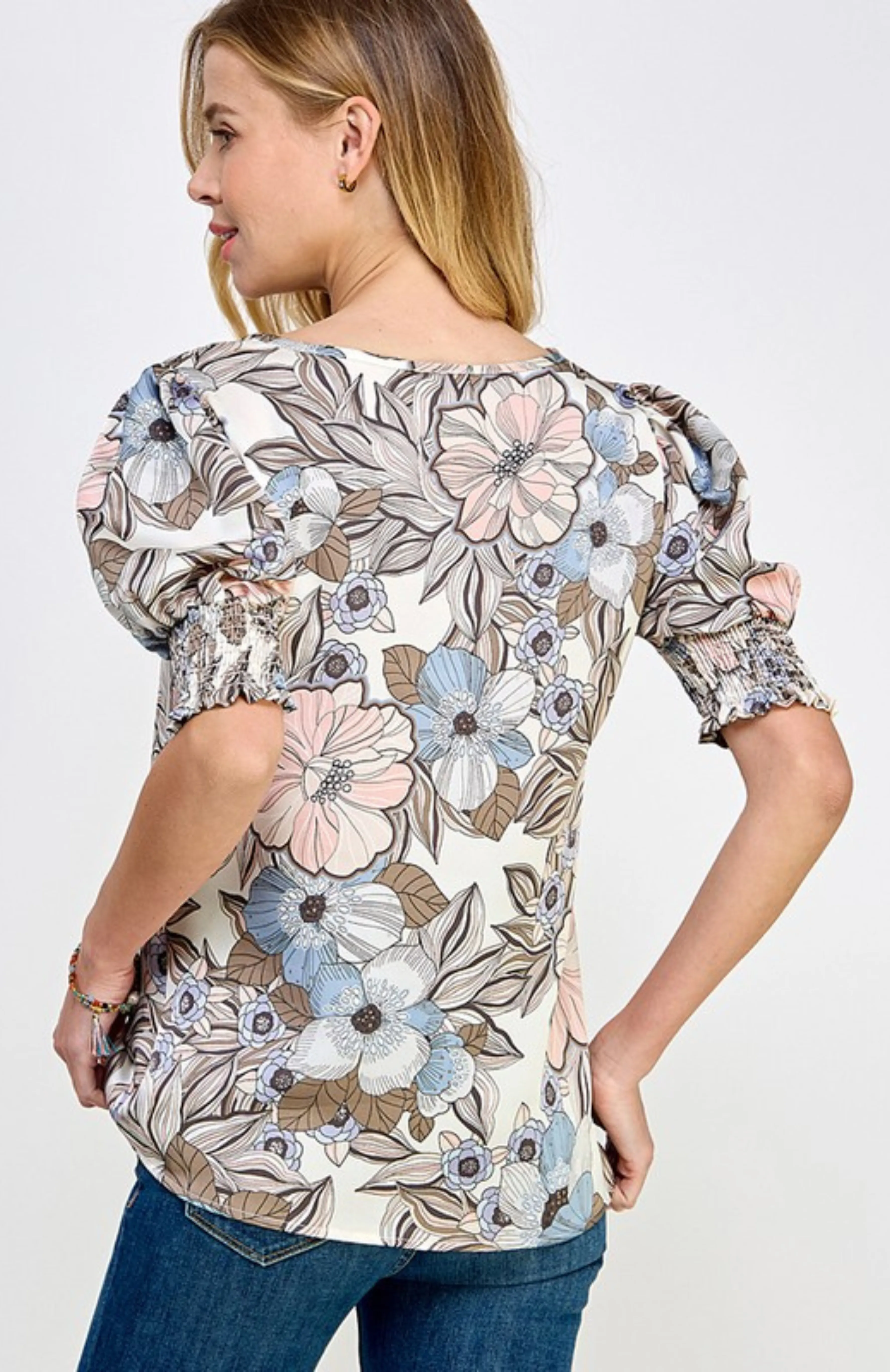 Smocked Sleeve Floral Top-LOW STOCK