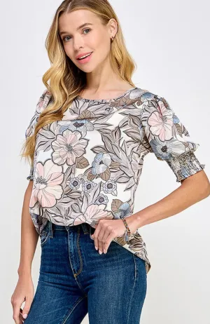 Smocked Sleeve Floral Top-LOW STOCK