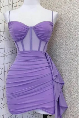 Spaghetti Straps Pleats Cute Homecoming Dress Mini Party Dress TN410