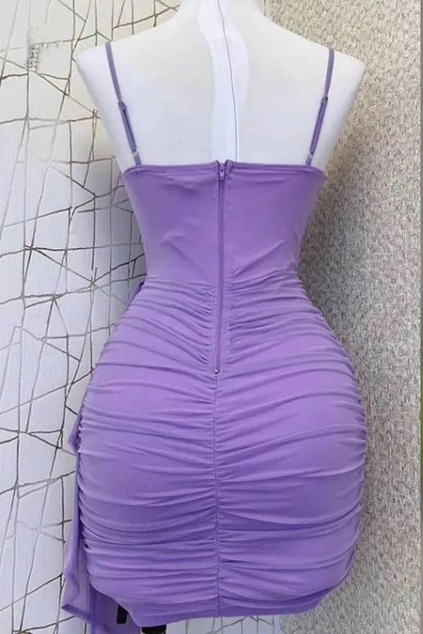 Spaghetti Straps Pleats Cute Homecoming Dress Mini Party Dress TN410