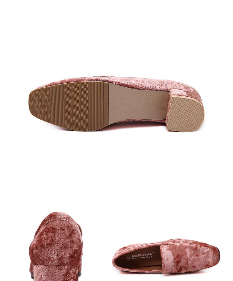 Spring and Summer Single Shoes Women's Suede Square Head Retro Women's Shoes with College Wind Single Shoes