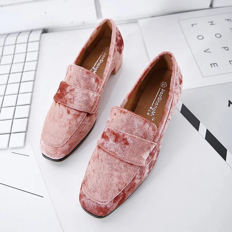 Spring and Summer Single Shoes Women's Suede Square Head Retro Women's Shoes with College Wind Single Shoes