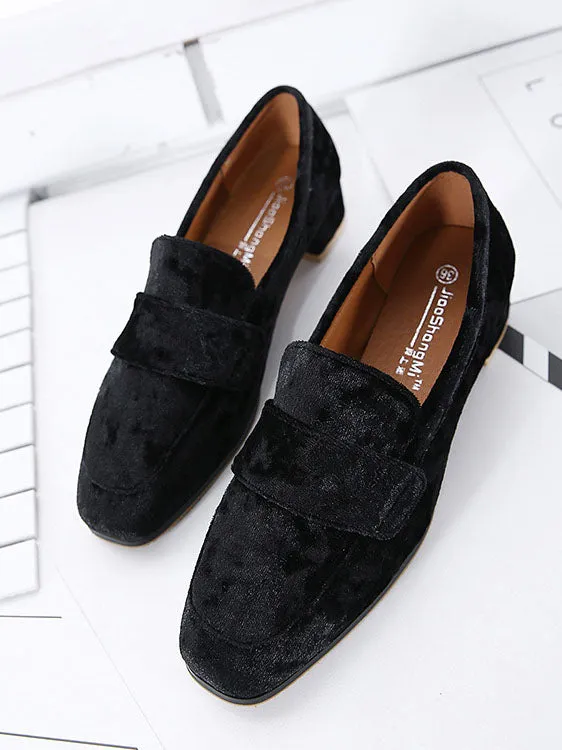 Spring and Summer Single Shoes Women's Suede Square Head Retro Women's Shoes with College Wind Single Shoes