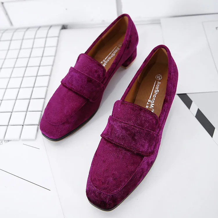 Spring and Summer Single Shoes Women's Suede Square Head Retro Women's Shoes with College Wind Single Shoes