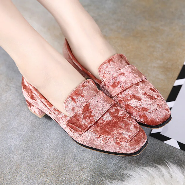 Spring and Summer Single Shoes Women's Suede Square Head Retro Women's Shoes with College Wind Single Shoes