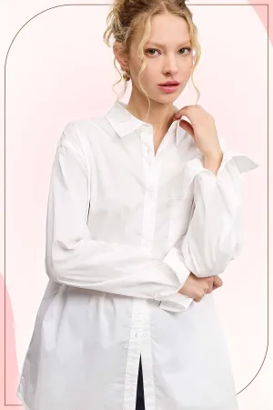 SRT7809-Oversized Button Down Basic Poplin Shirts