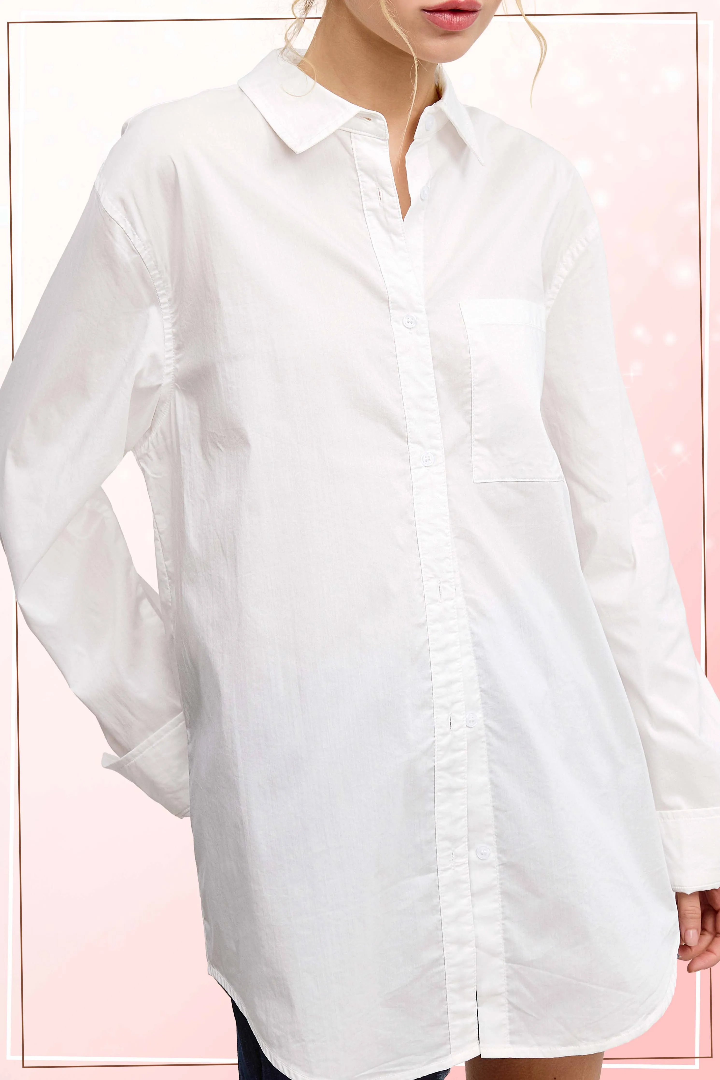 SRT7809-Oversized Button Down Basic Poplin Shirts