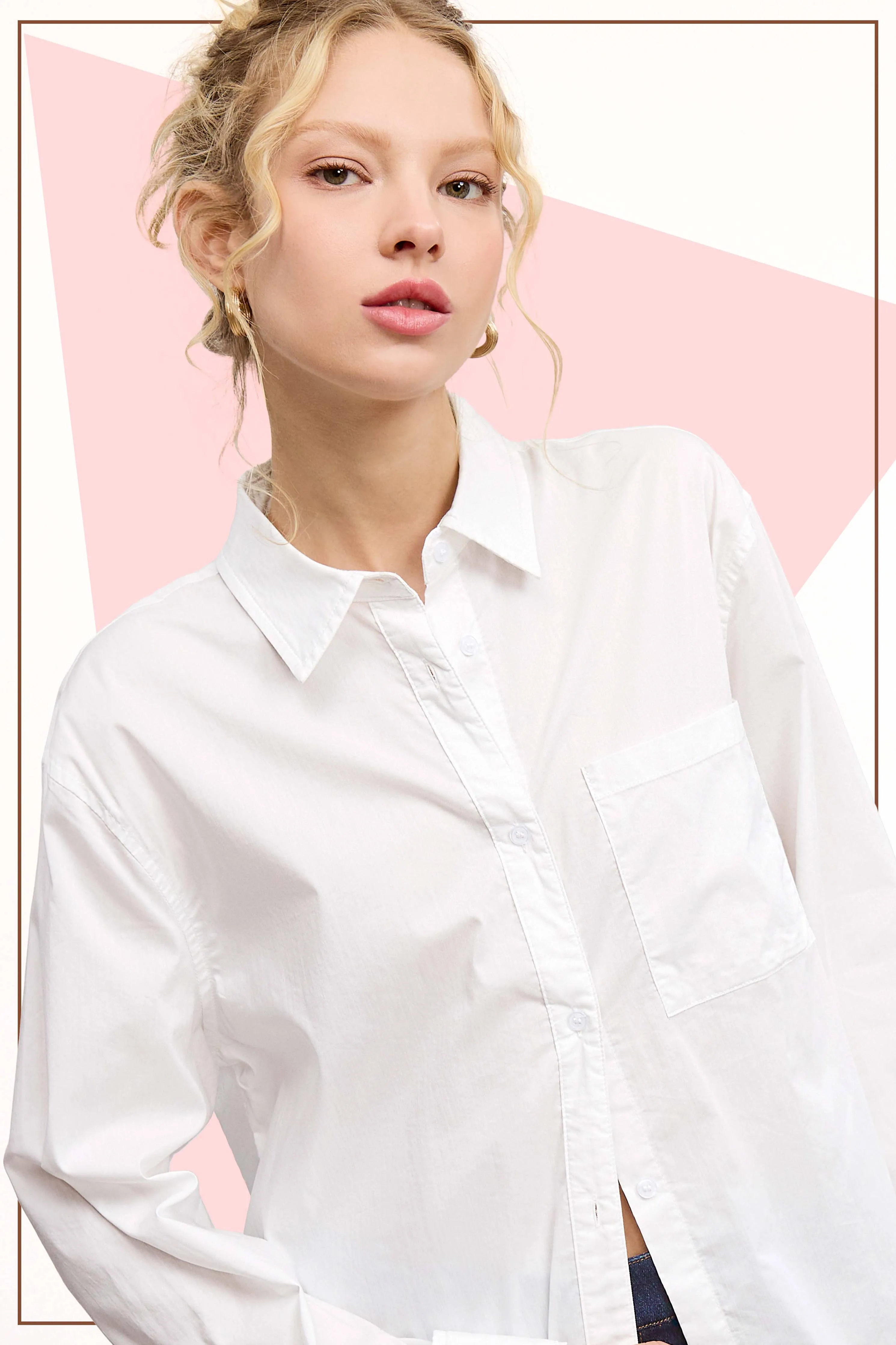 SRT7809-Oversized Button Down Basic Poplin Shirts