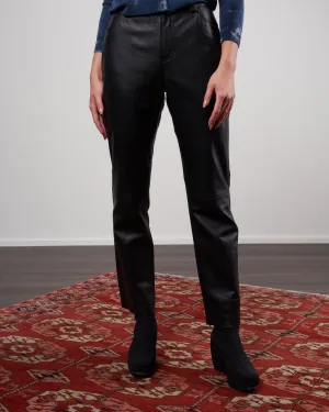 straight leather trouser - black