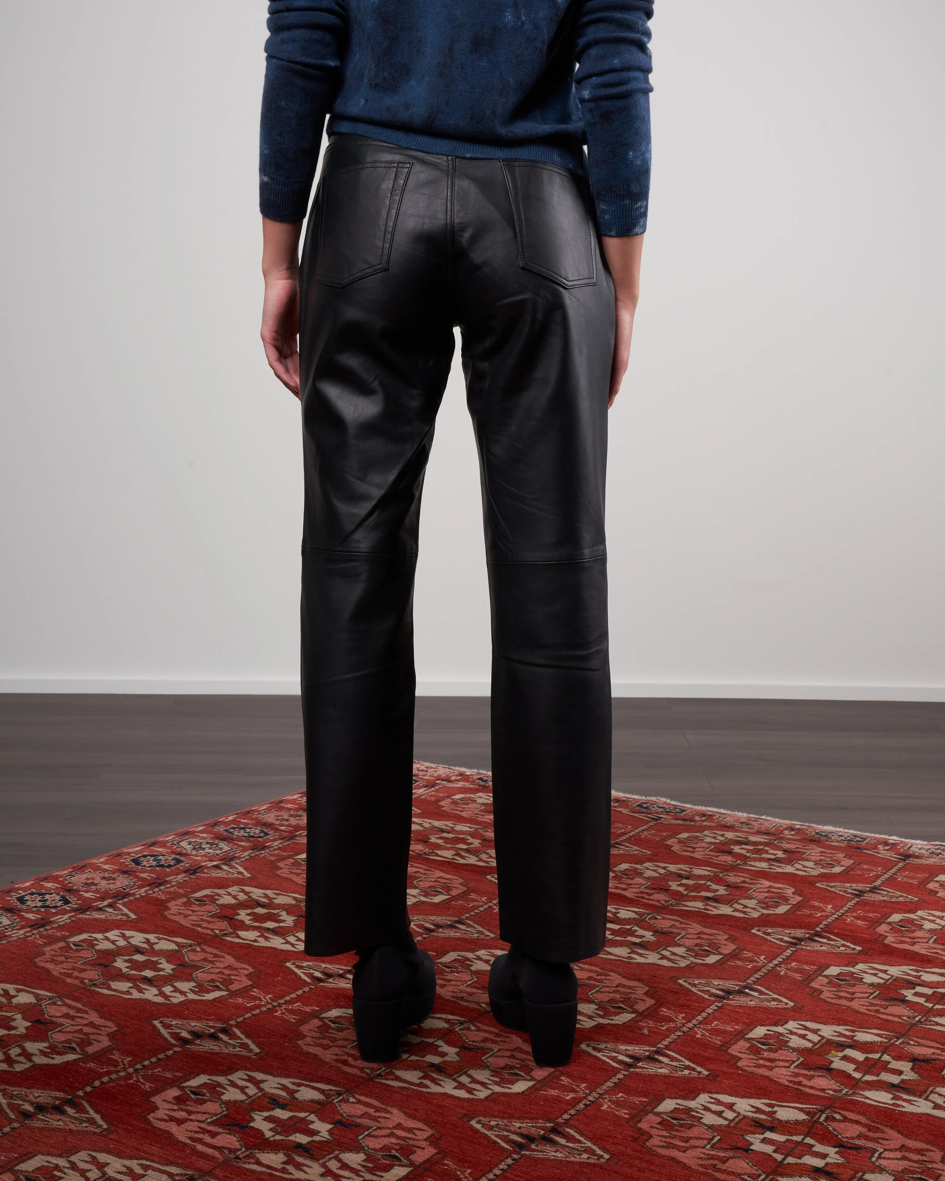 straight leather trouser - black