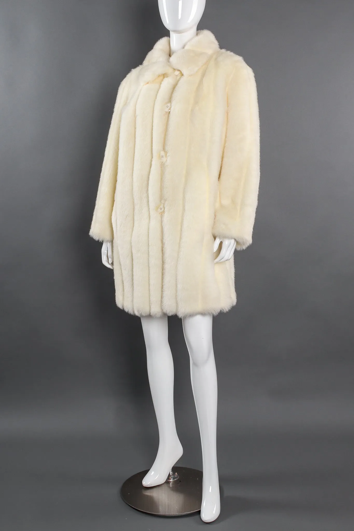 Striped Column Faux Fur Coat