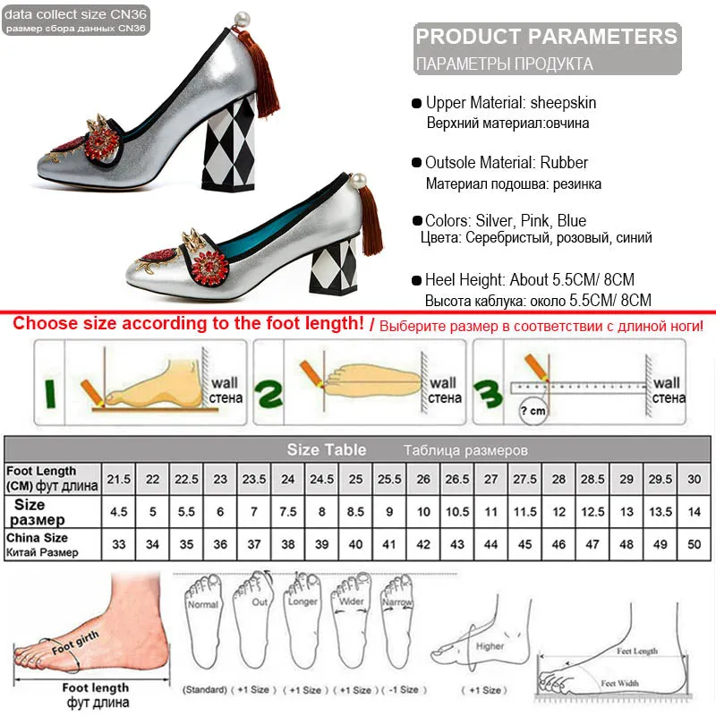 tassel women's shoes from genuine leather rivet woman heels 5.5cm & 8cm  crystal flower slip on pumps ladies