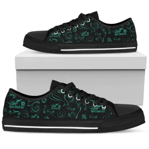 Teal Scatter Design Open Road Girl Black Sole Women's Low Top Custom Shoes