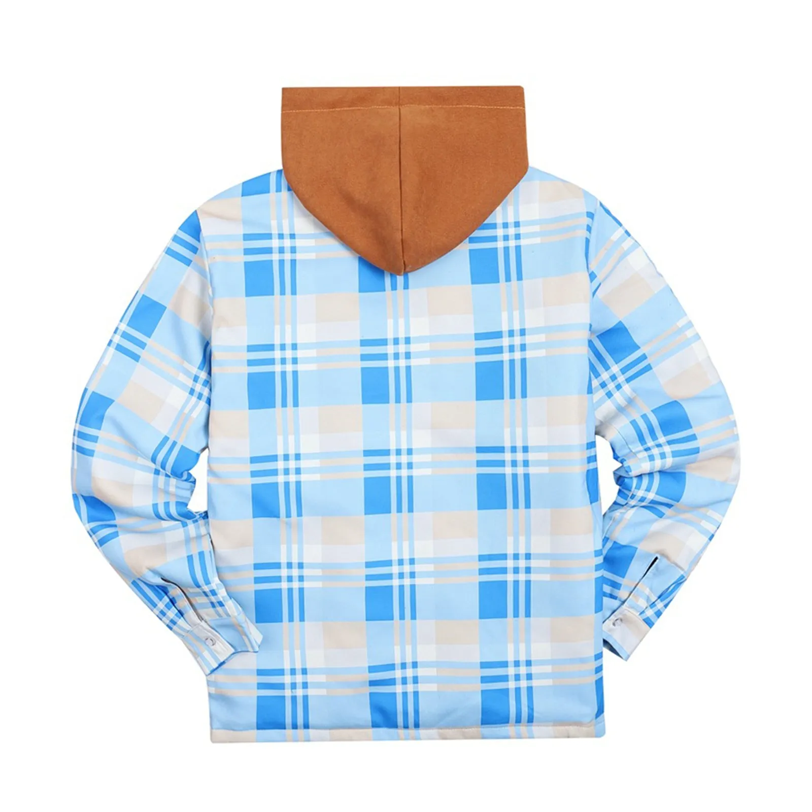 THICKEN PLAID HOODED FAKE TWO PIECES ZIPPER POCKET QUILTED JACKET