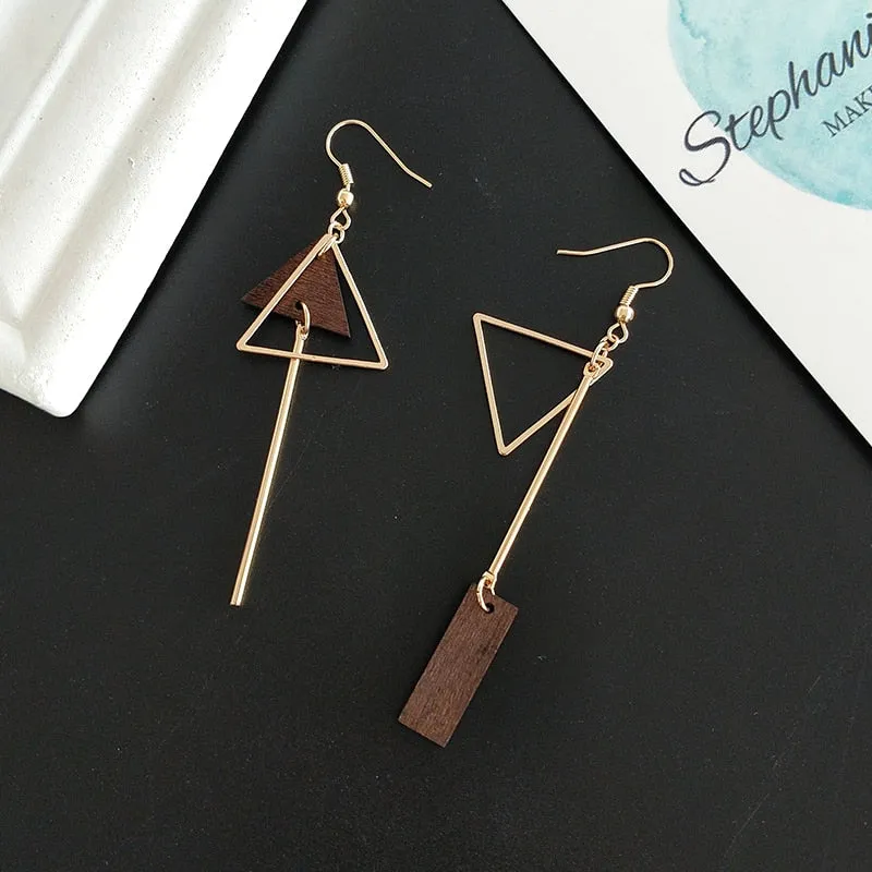 Triangle Wooden Geometric Drop Earrings