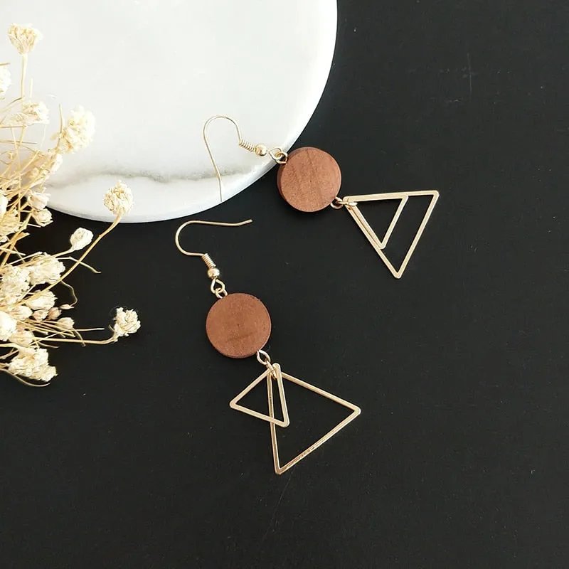 Triangle Wooden Geometric Drop Earrings