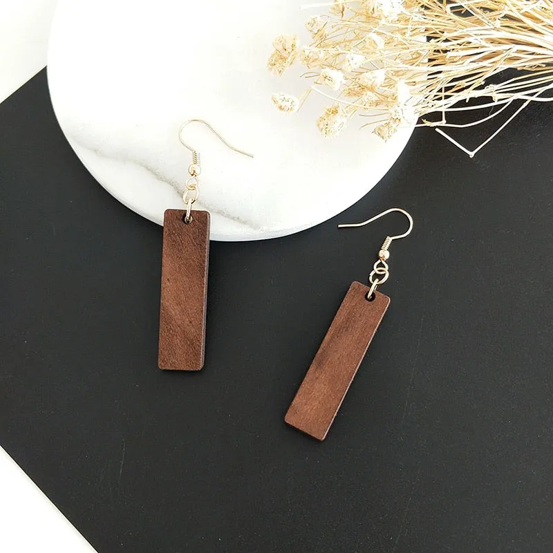 Triangle Wooden Geometric Drop Earrings